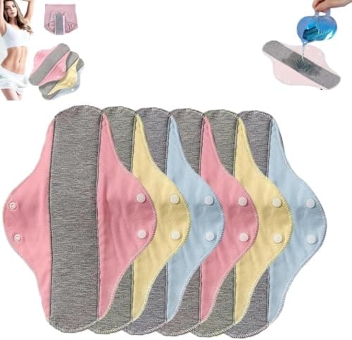 Reusable Washable Incontinence Pads for Women, 6-Pack Waterproof Leak-Proof Cotton Menstrual Cloth, Breathable Bladder Leak Protection Pads for Postpartum and Everyday Use