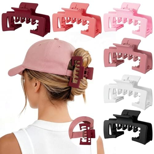 6 Pcs Hat Claw Clip for Women, Hat-Friendly Claw Clips for Baseball Cap & Trucker Hat - 4.1 Inch Large Hat Claw Clip for Medium/Thick Hair, Non-Slip Baseball Hair Clips for Hats Hairstyle, Pink