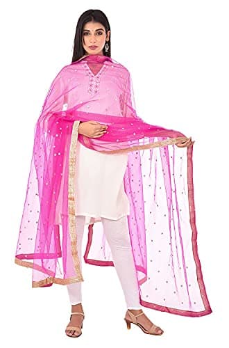 themilestocks TMS Woman's Embellished Net Dupatta Scarf Shawl Wrap Soft Indian Bridal Wedding (Magenta), 87 Inches X 44 Inches || 220 cm X 112cm