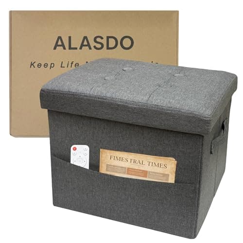 ALASDO Storage Ottoman Footrest Stool Small Ottoman with Storage Foldable Ottomans Foot Rest Footstool Bench for Living Room 17x13x13inches Grey