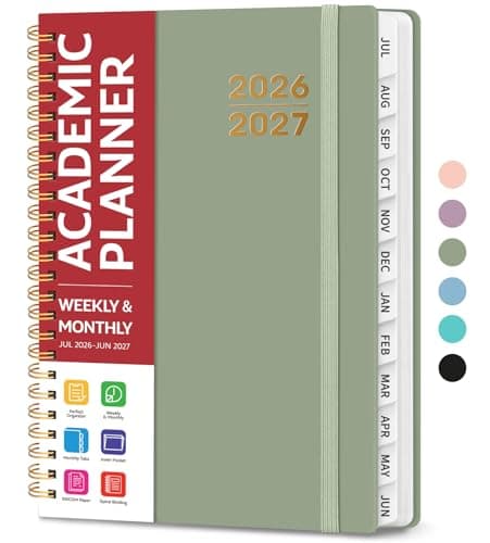 Planner 2026-2027 for Women & Men, Academic Monthly and Weekly Calendar Planner, Jul 2026 - Jun 2027, A5 (6.3" x 8.5"), Teacher Student Planning Book with Tabs, Ideal for Office School Supplies - Green