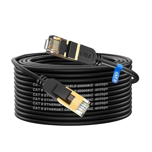 Cat 8 Ethernet Cable, 25FT High Speed Heavy Duty 26AWG Cat8 LAN Network Cable 40Gbps, 2000Mhz with Gold Plated RJ46 Connector, Outdoor&Indoor Internet Cable Compatible for Router Gaming Modem Xbox