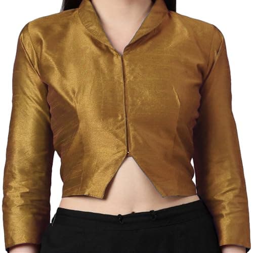 Blouse Readymade Dupion Silk Collar Neck Blouse Non-Padded Saree Choli Crop Top for Women Golden