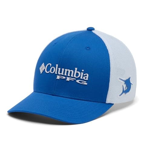 Columbia Unisex PFG Logo Mesh Ball Cap, Vivid Blue/PFG Stacked Logo, S/M