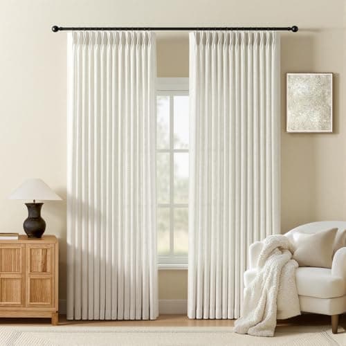 AUSSPVOCT Pleated Curtains 90 Inches Long for Living Room, Thick Linen Blend Sheer Pinch Pleated Curtains Light-Filtering Drapes with Hooks for Bedroom Farmhouse, Natural, 40" W X 90" L, 2 Panels
