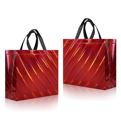 cabzymx Non Woven Reusable Gift Bags Bulk 25 Pack - Sturdy Gift Bags with Handles for Events & Parties - Eco Friendly Goodie Bags (Red 12.6" L x 4.7" W x 11" H)