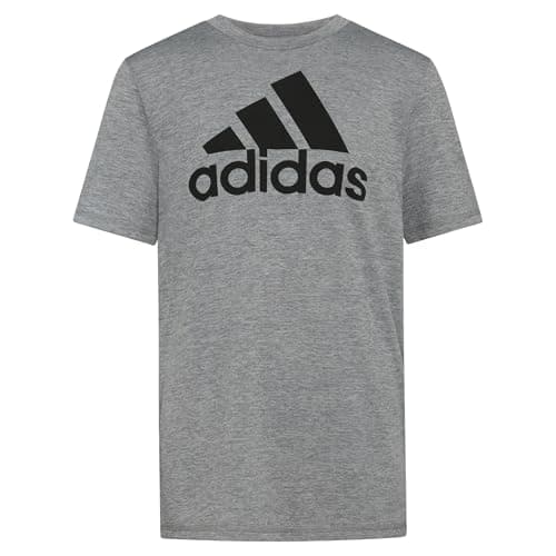 Adidas Boys' Big Short Sleeve Logo Tee Shirt, Dark Gray, XL