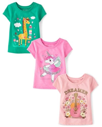 The Children's Place,Baby Girls,and Toddler Animal Short Sleeve Graphic T-Shirts,Multipacks,Giraffe/Unicorn/Guitar 3-Pack,18 Months,24 Months
