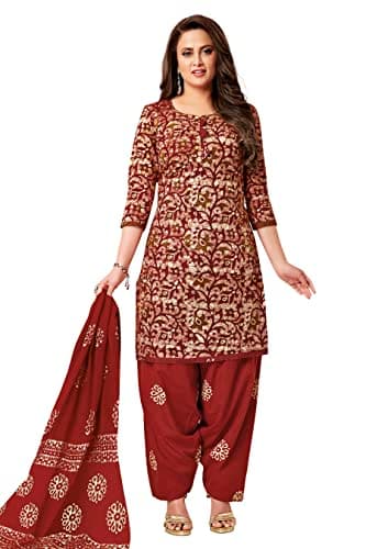 Miraan Women's Cotton Printed Readymade Salwar Suit Large Maroon