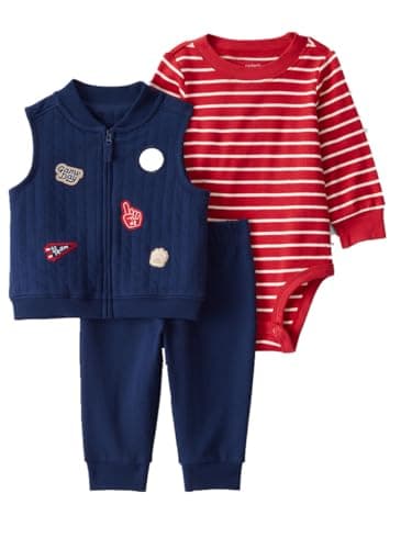 Carter's Baby Boys' 3 Piece Vest Set, # 1/Navy/Red, 24m
