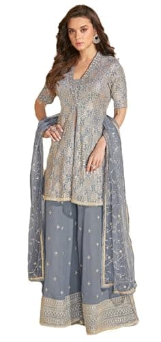 Shriva Fashion Indian Pakistani Ready to wear salwar kameez palazzo with embroidery work eid wedding party for women (2920) (Grey, 40)