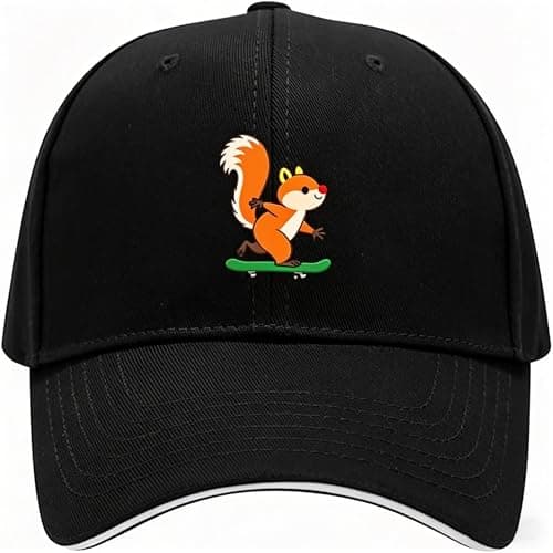 VixuLtc Cute Squirrel Skateboarding Baseball Cap, Embroidered Animal Sun Hat, Trendy Streetwear Caps for Action Sports