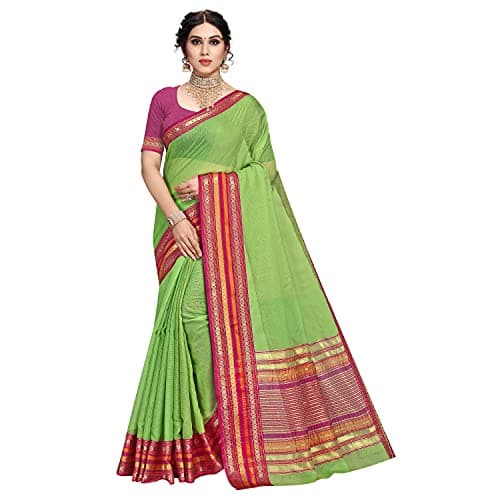 Sidhidata Women's Kota Doria Cotton Manipuri Saree With Unstitched Blouse Piece (Light Green)