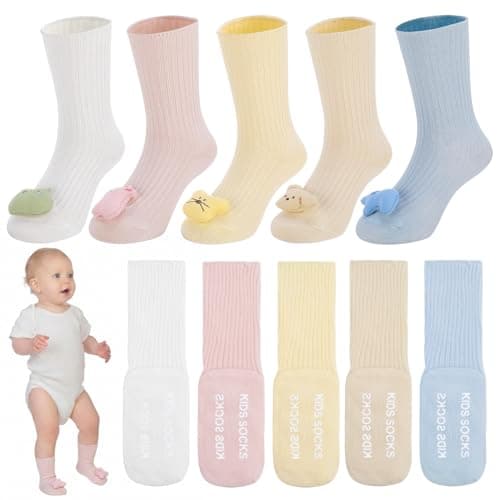 scenicamp 5 Pairs Silly Baby Socks, 3D Cute Animals Kids Socks with Grips, Funny Toddler Crazy Sock Gifts for Baby Showers Registries
