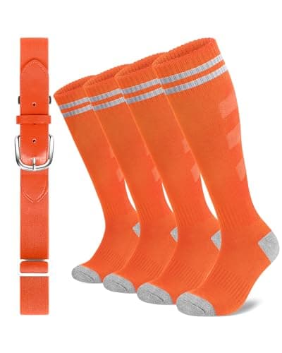 Ludaro 2 Pairs Knee High Baseball Socks and Belt Combo Set for Youth Boys, Toddler Striped Soccer Football Softball Basketball Athletic Socks for Kids Girls School Sports Outdoor