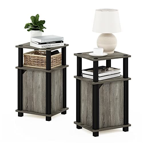 Furinno Brahms 3-Tier End Side...Door, 2-Pack, French Oak/Black