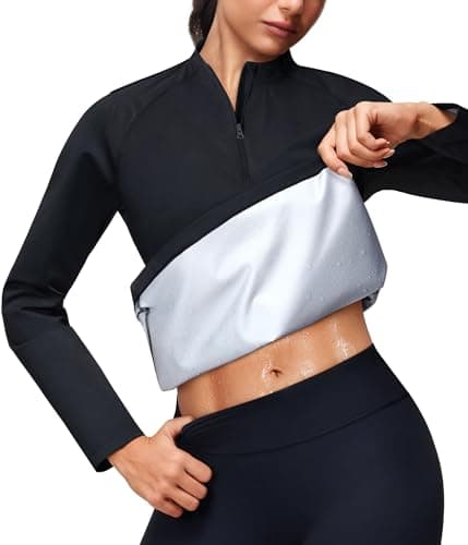 Junlan Sauna Shirt for Women - Long Sleeves Waist Trainer Vest for Gym Workout(Black,2X-Large)