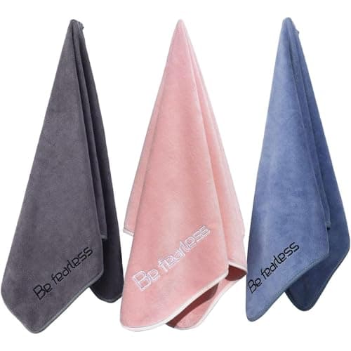 Wuwahold Microfiber Gym Towels Bigger Size Super Soft for Exercise Fitness, Sports, Workout, 380-GSM 15-Inch x 31-Inch Quick-Drying Towels (Blue-Pink-Grey, 3 Pack)