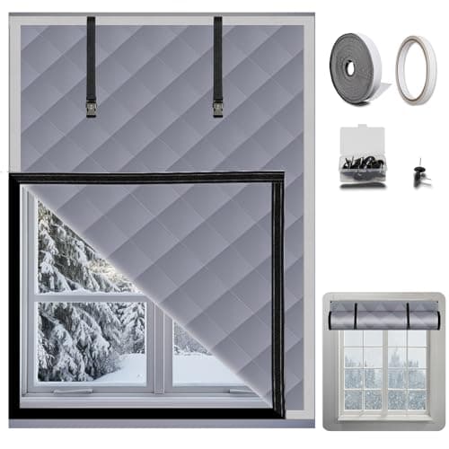 Winter Insulation Window Cover 63 x 47 Inches, Oxford Thermal Window Blanket, Thick Cotton Filled Winter Windows Curtain for Keeping Warming