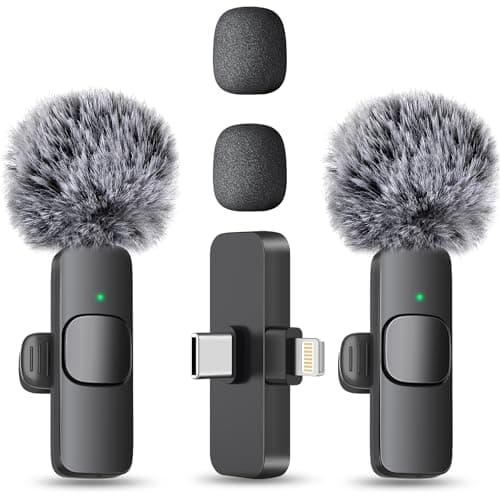 MAYBESTA Wireless Mini Microphone for iPhone, Android Phone - 2 Pack Lavalier Lapel Mic for Audio Video Recording - Clip on Content Creator Microphones for YouTube Tiktok Podcast Vlogging