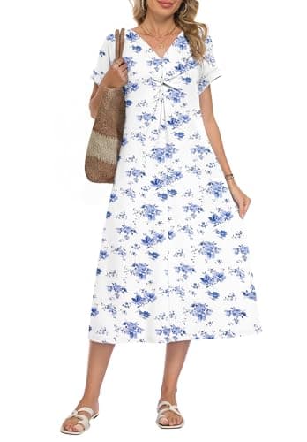 WNEEDU Women's Summer Midi Dress w/ Pockets (Various) $9.90 + Free Shipping w/ Prime or on $35+