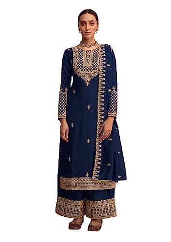STELLACOUTURE indian tradition Plus Size Party/Wedding Night Ready to Wear Palazzo Salwar Kameez Suit for Women 2616-O (Navy Blue, 48)