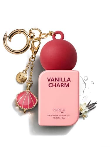 PUREU Creamy Vanilla Sandalwood Pheromone Perfume Oil for Women, Long Lasting Extrait de Parfum Roll On with Clip-on Keychain, Alcohol-Free Sweet Gourmand Travel Size for Date & On-the-Go, 0.34 Fl OZ