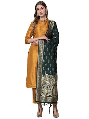 Aashita Creations Women's Cotton Silk Blend Straight Kurta with Trouser Pant & Banarasi Silk Dupatta_573