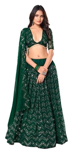 STELLACOUTURE Ready to Wear Lehenga Choli Set for Women, Designer Indian Traditional Wedding Navratri Party 326-O (Green, 38)