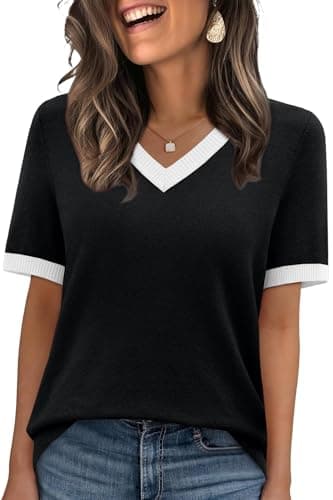 WIHOLL Women's Short Sleeve V-Neck Tops (Various) $6.99 + Free Shipping w/ Prime or on $35+