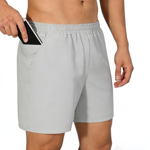 EIGIOO Men's Athletic Shorts 5" Lightweight Quick Dry Workout Gym Tennis Hiking Sports Running Shorts Light Grey L