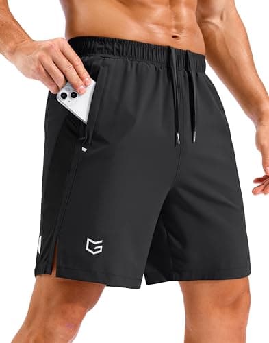 G Gradual Men's Black Athletic Shorts 7" Inseam Zip Pockets Lightweight Quick Dry Breathable Gym Workout Short for Tennis Hiking(7'',Black,M)