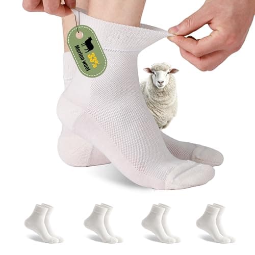Forcool 4 Pairs Merino Wool Diabetic Socks for Men and Women, Loose Ankle Extra-Wide Thin Seamless Toe Non-Binding Top, White, X-Large