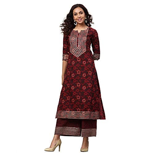 Idalia Women's Cotton Printed Kurta Set M Maroon