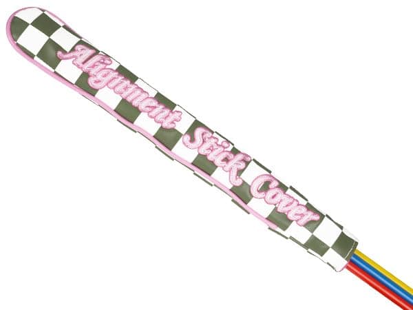 Craftsman Golf Alignment Stick Cover Green & White Checkered PU Leather “Stop Looking at My Putt” Pink Alignment Stick Cover