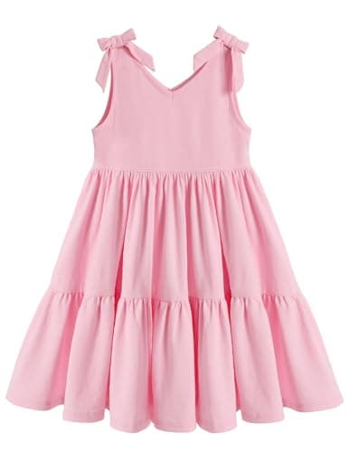 Arshiner Girl's Summer Dress Summer Bowknot Straps Sundress A-line Pleated Flowy Dresses Pink Toddler Dress Easter Dress Size 7-8