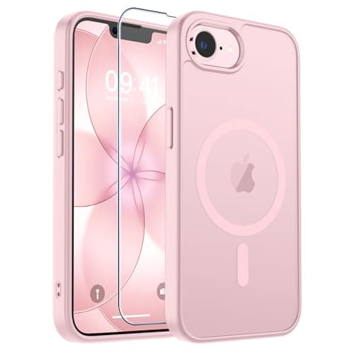 zapica Magnetic for iPhone 17e Case & iPhone 16e Case, with [Tempered Glass Screen Protector] [Compatible with MagSafe] Translucent Matte Shockproof Anti-Scratch Phone Cover, Pink