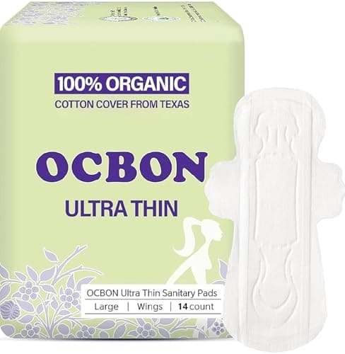 OCBON Unscented Ultra Thin Sanitary Pads (28 Count, Large) – Organic Cotton Feminine Pads with Wings for Women, Super Absorbent & Soft, Period Protection, Hypoallergenic