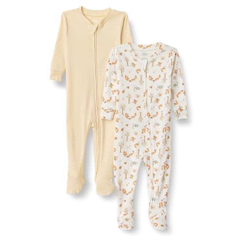 Amazon Essentials x Sofia Grainge Unisex Babies' Snug-Fit Cotton Footed Pajamas, Pack of 2, Ivory Squirrel Picnic, 24 Months