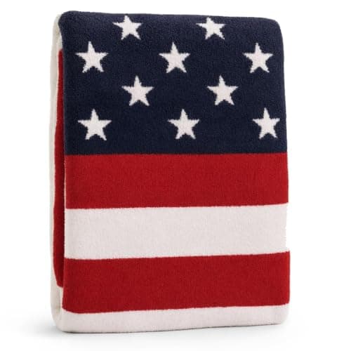 Mud Pie Red, White and Blue American Flag Chenille Blanket