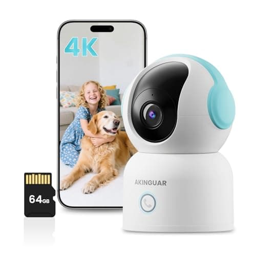 4K Indoor Security Camera, 360°PT Pet/Dog/Baby Camera with Phone App, 2.4G/5G Wi-Fi, 64GB Memory Card, AI Human/Pet/Baby Cry Detection, Auto Tracking, Color Night Vision, One-Touch Call, Two-Way Audio