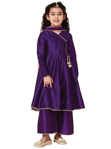 REVENANT Kids silk woven Kurta Sharara Set For Girls With Dupatta - Indian Ethnic Party Wear For Women. (purpal, 6-7 years)
