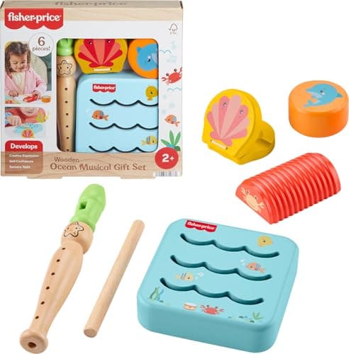 Fisher-Price Wood Toddler Toys Ocean Musical Instruments Set, 6 Wooden Pieces for Creative Play Preschool Kids Ages 2+ Years $10.59