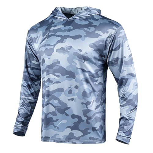 Men's Performance Fishing Shirt with Hood,UPF 50+ Sun Protection Hoodie Camo Long Sleeve Shirts Quick-Dry Pullover T Shirt(Grey,3XL)