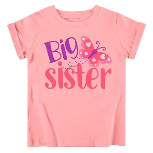 Funnycokid Big Sister Shirts for Girls 2T T-Shirt Pregnancy Announcement Toddler Short Sleeve Tee Butterflies 18-24 Months Pink 1-2 Years