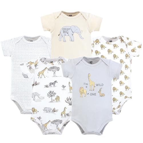 Hudson Baby Cotton Bodysuits, Neutral Safari World, 9-12 Months
