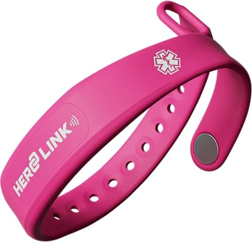 Hero Link® Medical ID Bracelet & Wellness Wristband – Adjustable Silicone, Waterproof, Heat-Resistant, Smart Band with NFC Tag for Instant Emergency Info Access (Hot Pink)
