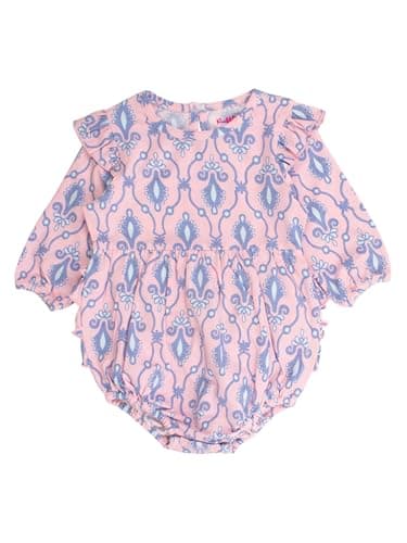 RuffleButts® Baby/Toddler Girls Long Sleeve Bubble Rompers - Pink Fairytale Jewels, 12-18m