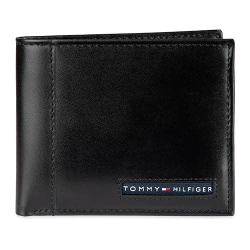 Tommy Hilfiger mens Slim Leather Passcase Wallet With Removable ID Window Black Cambridge