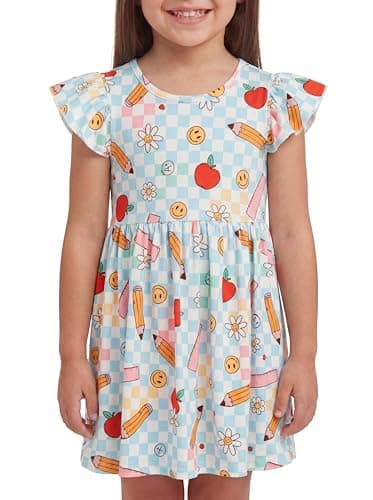 Unique Baby Girls Back to School Dress First Day Outfit for Kindergarten First 2nd Grade Picture Day Kid Clothes 100 Days (5Y, Pastel Prep)